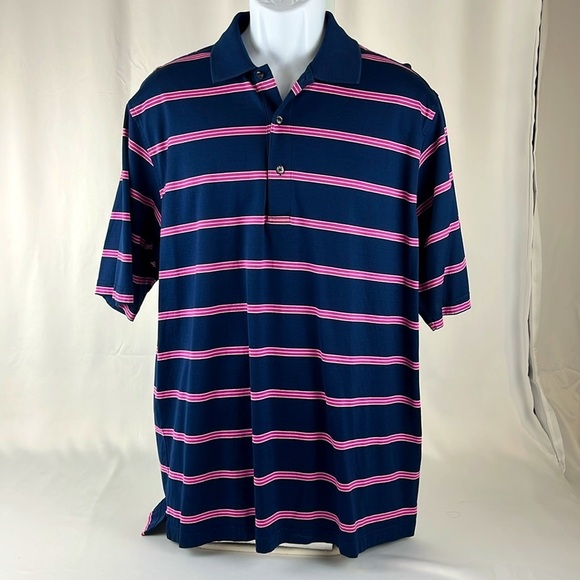 Jack Nicklaus Legacy Short Sleeve Golf Polo Shirt Size Large Navy Pink White - Picture 1 of 13